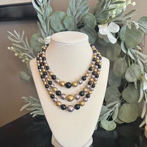 Vintage Triple Strand Beaded Necklace • Signed Japan